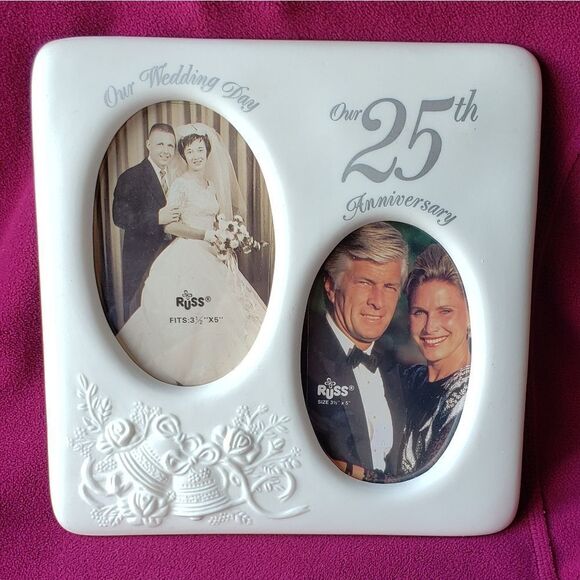 NWOT 25th Silver Anniversary Ceramic Picture Frame - Picture 1 of 4